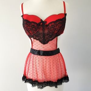 Secret Treasures MED Red/Black Lace Lingerie